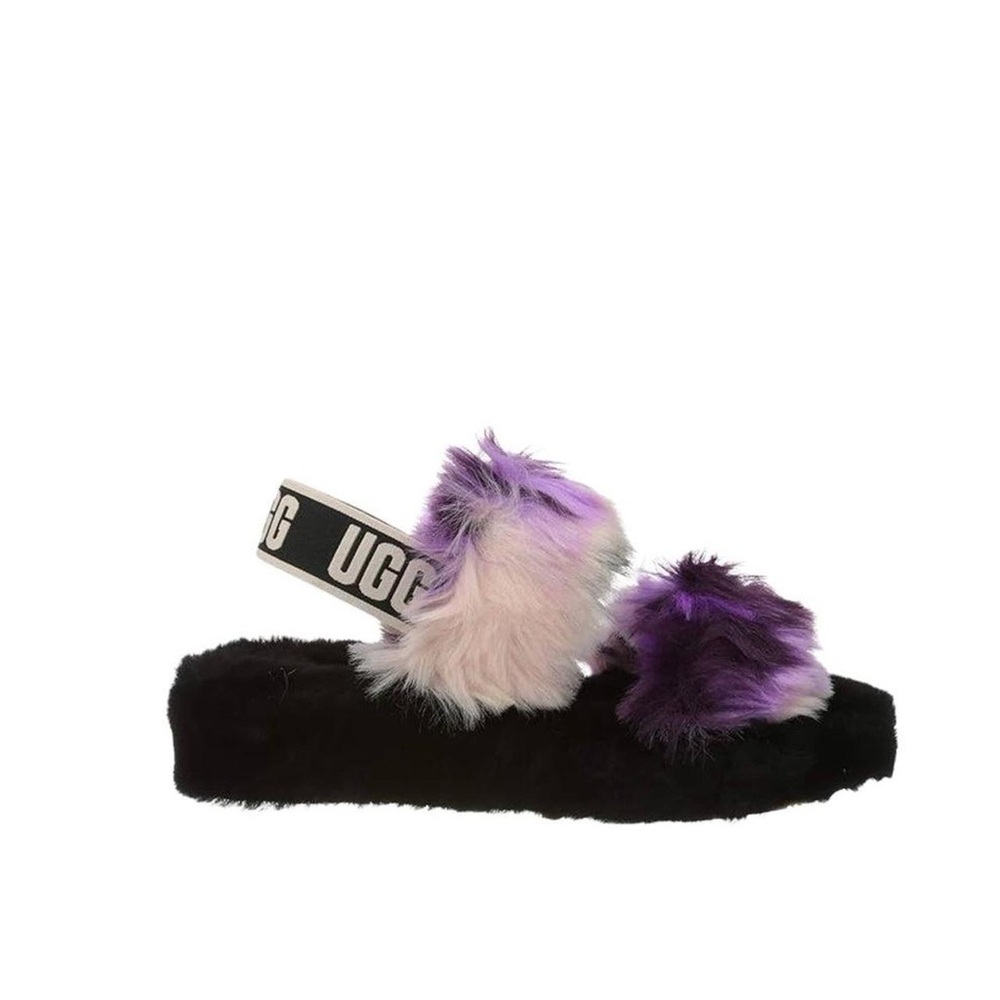 UGG oh yeah tie die slipper / faux fur slides in purple and black